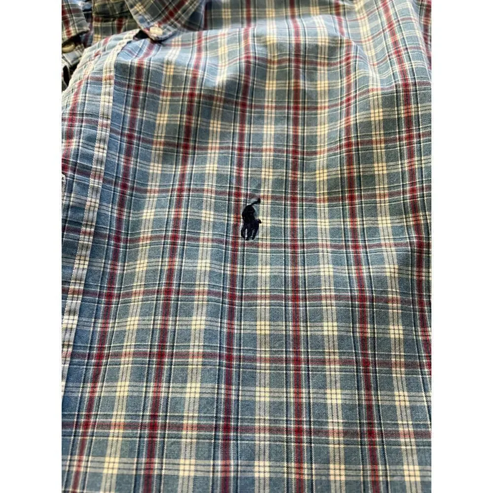 Polo Ralph Lauren Men’s Blue Blake Plaid Long Sleeve Button Up Shirt Size Medium